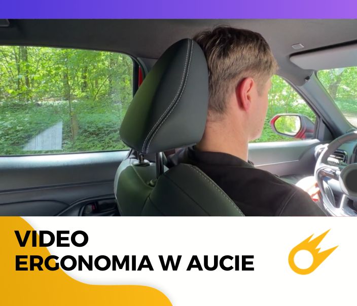 Mężczyzna siedzi w aucie i reguluje sobie zagłówek - ergonomia w aucie, Power Safety