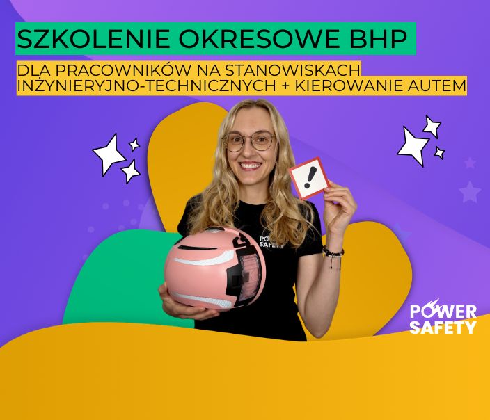 Uśmiechnięta dziewczyna trzyma w rękach różowy kask i znak uwaga.